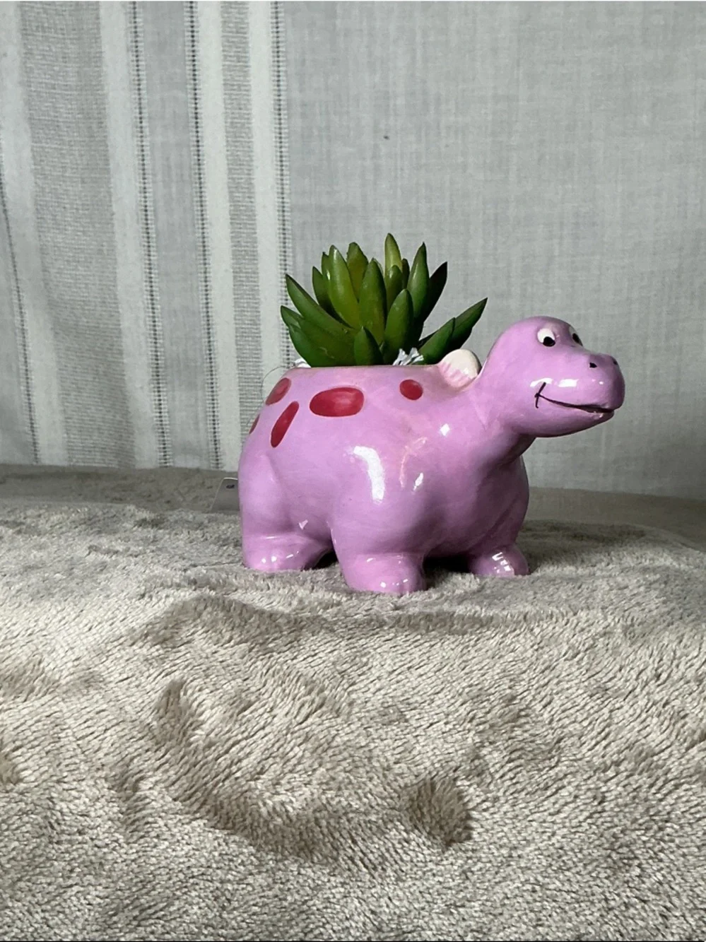 Pink Ceramic Dino Hanging Planter - Cute Wall Shelf Accent